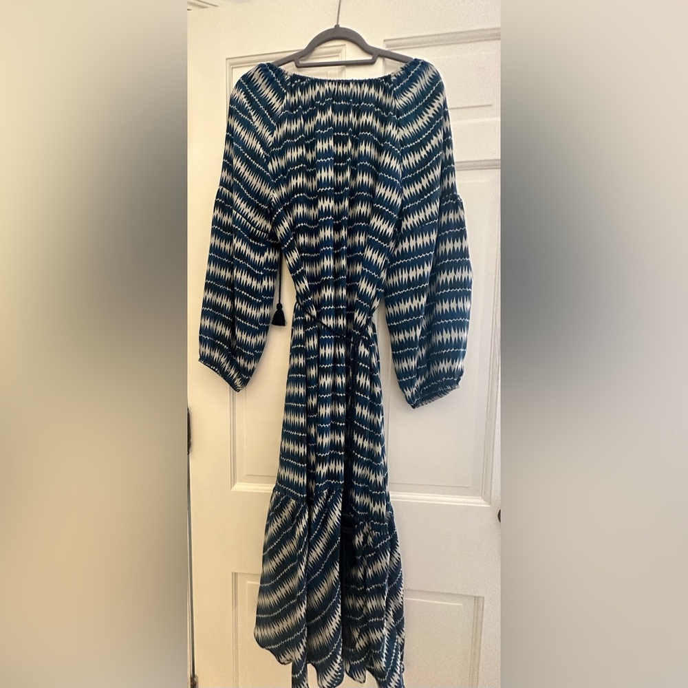 Blue and White Patterned Maxi Dress by Figue